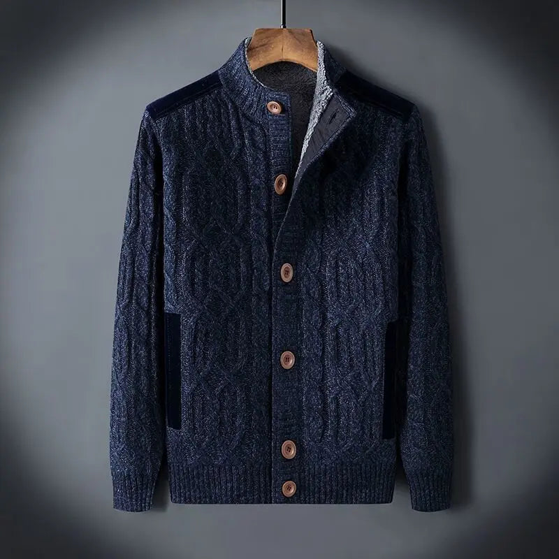 Men's Fleece-lined Thickened Sweater Autumn And Winter  Pre2brand Blue-4XL