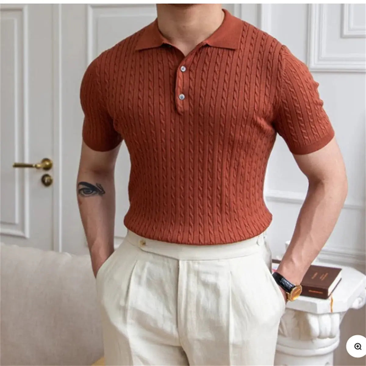 Men's Four-way Stretch Polo Shirt  Pre2brand Red-brick-XL
