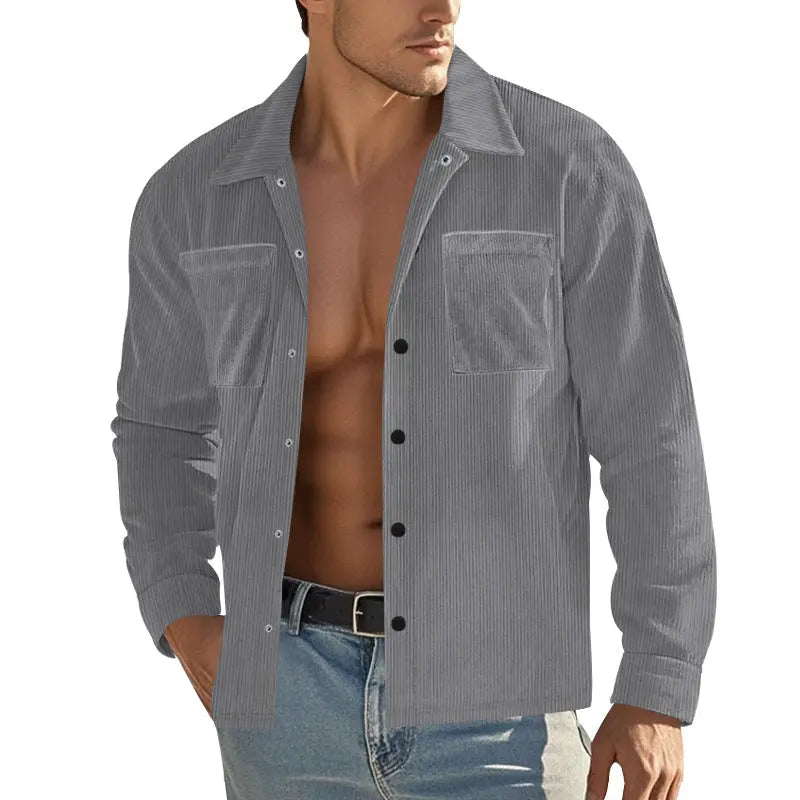 Men's Heavy Corduroy Shirt Long Sleeve Shirt  Pre2brand Gray-XXXL