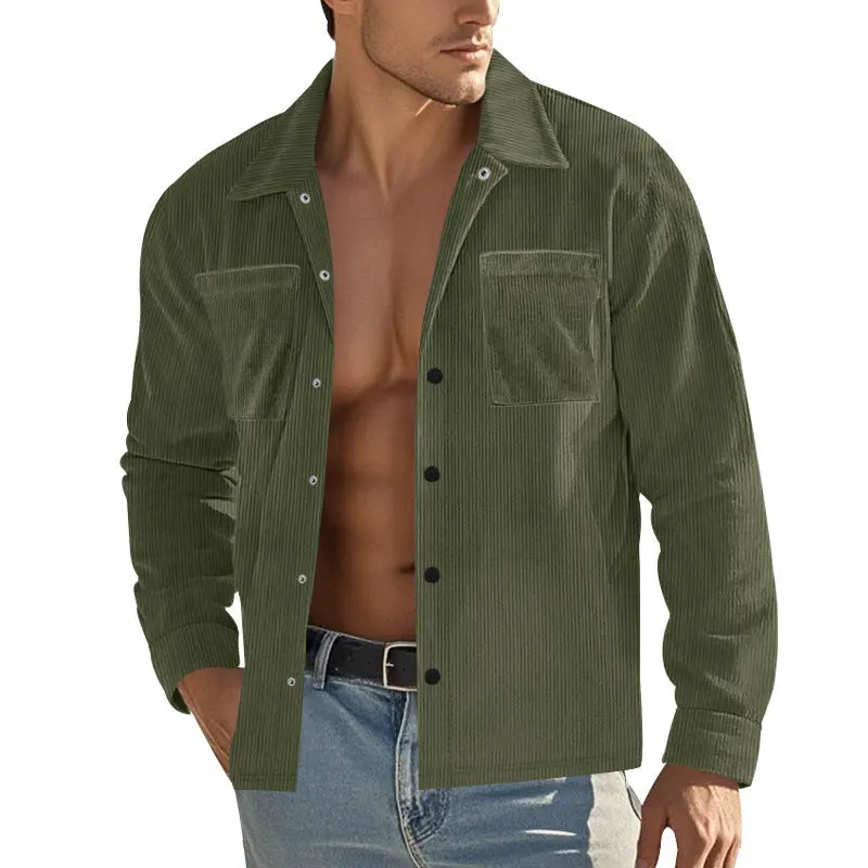Men's Heavy Corduroy Shirt Long Sleeve Shirt  Pre2brand Army-Green-XXXL