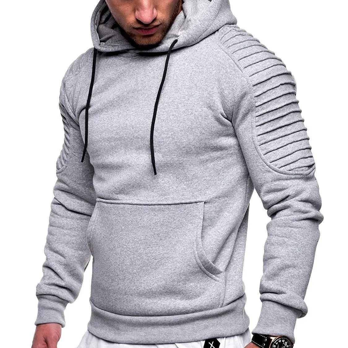 Men's Hoodie Striped Pleated Raglan Sleeve Hoodie  Pre2brand Light-Gray-XXXL