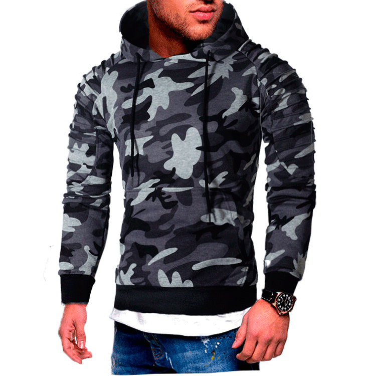Men's Hoodie Striped Pleated Raglan Sleeve Hoodie  Pre2brand Dark-Gray-Camouflage-XXXL