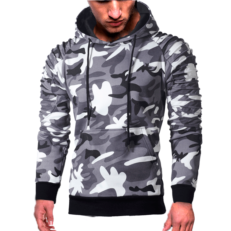 Men's Hoodie Striped Pleated Raglan Sleeve Hoodie  Pre2brand Camouflage-Light-Gray-XXXL
