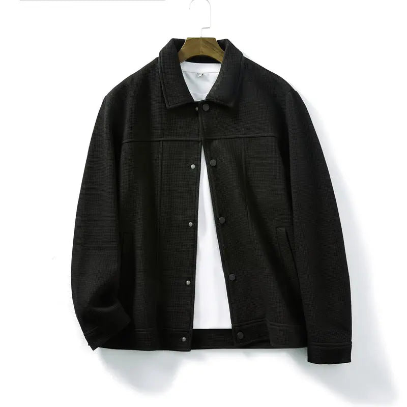 Men's Knitted Waffle Casual Polo Collar Jacket  Pre2brand Black-2225-3XL