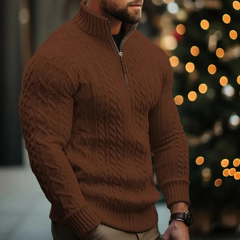 Men's Knitwear Half Zipper Coat Solid Color Twisted Thickened Sweater  Pre2brand