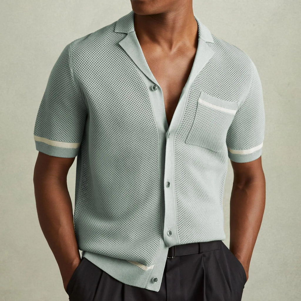 Men's Knitwear Summer Cuban Collar Short Sleeve Polo Shirt  Pre2brand Gray-3XL