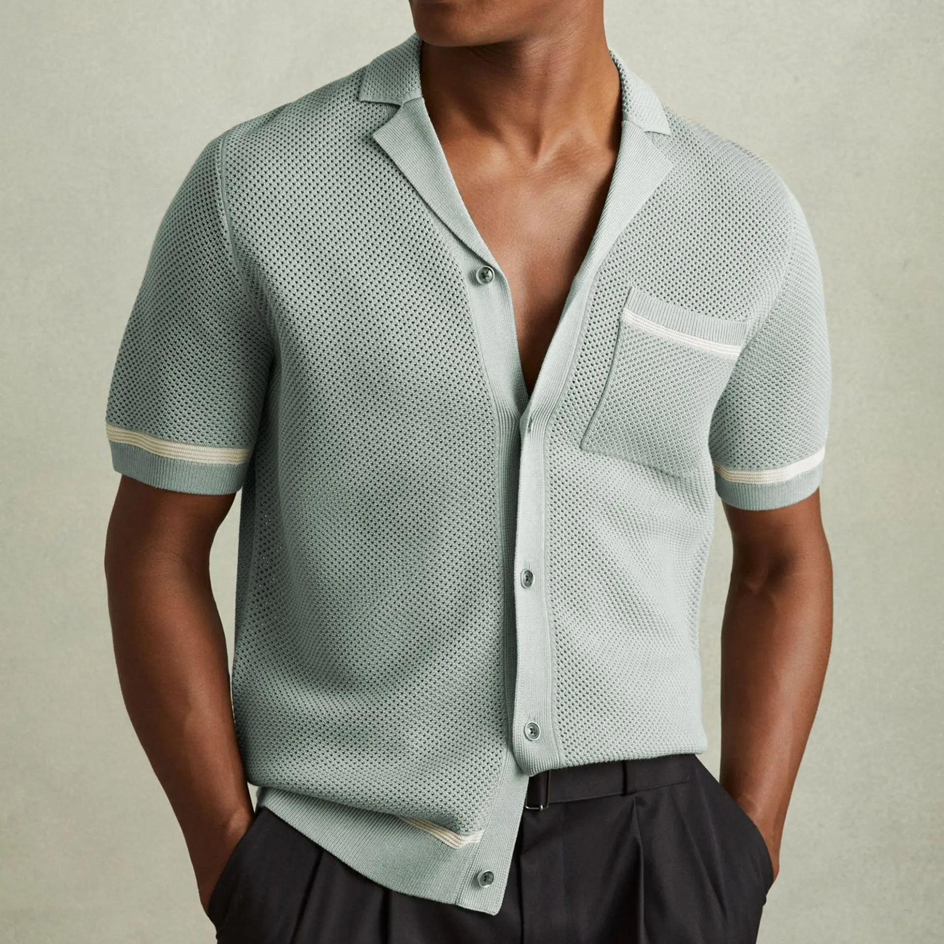 Men's Knitwear Summer Cuban Collar Short Sleeve Polo Shirt  Pre2brand Gray-3XL
