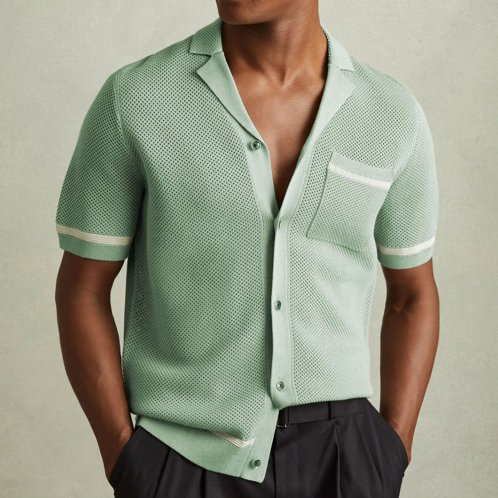 Men's Knitwear Summer Cuban Collar Short Sleeve Polo Shirt  Pre2brand Green-3XL