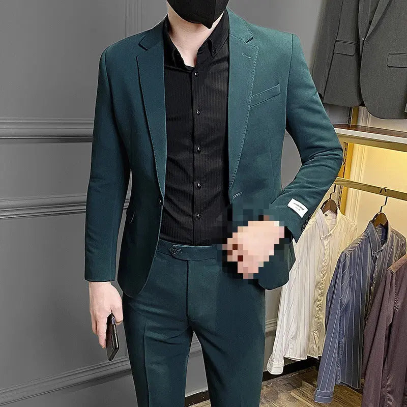 Men's Korean-style Slim Fit Business Suit Casual Suit  Pre2brand Dark-Green-Coat-3XL