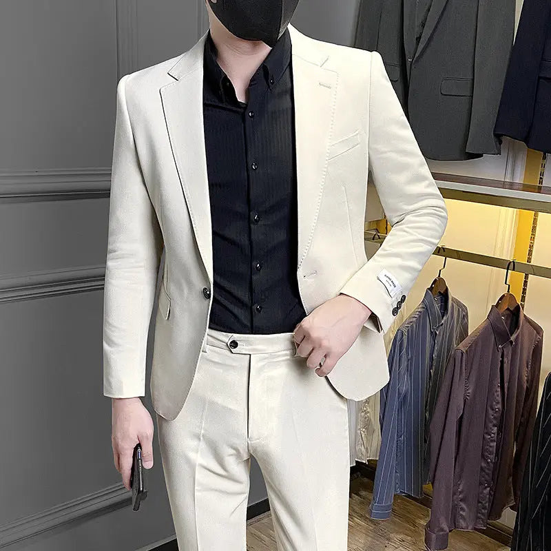 Men's Korean-style Slim Fit Business Suit Casual Suit  Pre2brand Beige-Coat-3XL