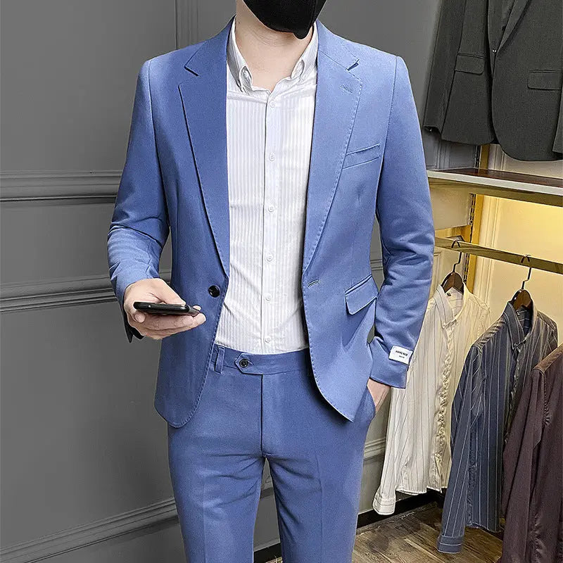 Men's Korean-style Slim Fit Business Suit Casual Suit  Pre2brand Blue-Coat-3XL