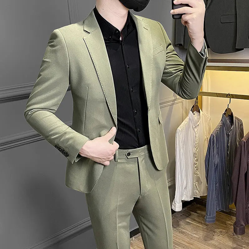 Men's Korean-style Slim Fit Business Suit Casual Suit  Pre2brand Army-Green-Coat-3XL