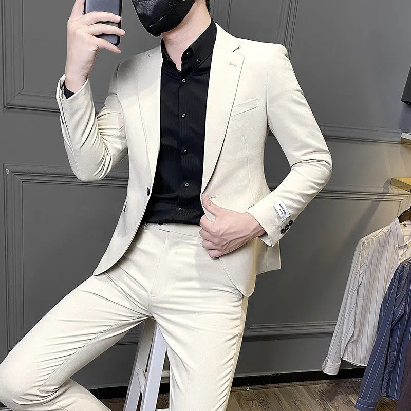 Men's Korean-style Slim Fit Business Suit Casual Suit  Pre2brand Beige-Suit-Pants-3XL