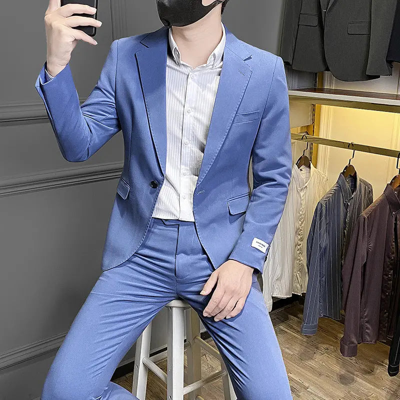 Men's Korean-style Slim Fit Business Suit Casual Suit  Pre2brand Blue-Suit-Pants-3XL