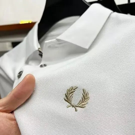 Men's Lapel Half Sleeve Polo Shirt Light Luxury Business Embroidered T-shirt  Pre2brand White-4XL