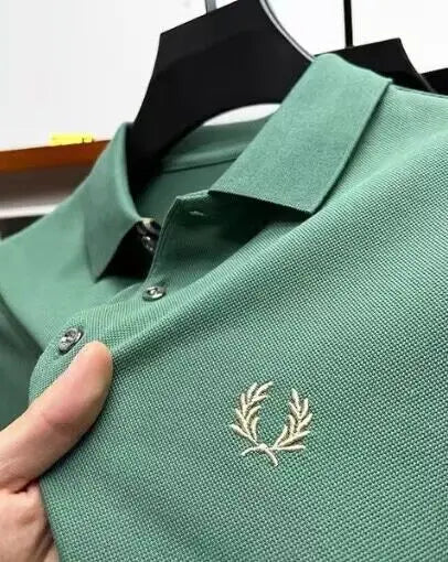 Men's Lapel Half Sleeve Polo Shirt Light Luxury Business Embroidered T-shirt  Pre2brand Green-4XL