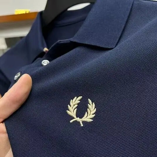 Men's Lapel Half Sleeve Polo Shirt Light Luxury Business Embroidered T-shirt  Pre2brand Navy-Blue-4XL