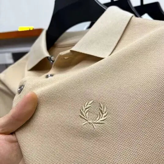 Men's Lapel Half Sleeve Polo Shirt Light Luxury Business Embroidered T-shirt  Pre2brand Khaki-4XL