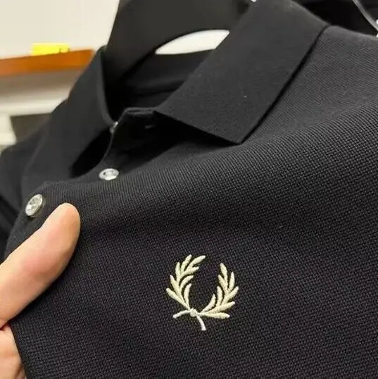 Men's Lapel Half Sleeve Polo Shirt Light Luxury Business Embroidered T-shirt  Pre2brand Black-4XL