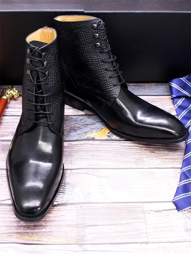 Men's Leather High-top Business Embossed Boots - Pre2brand