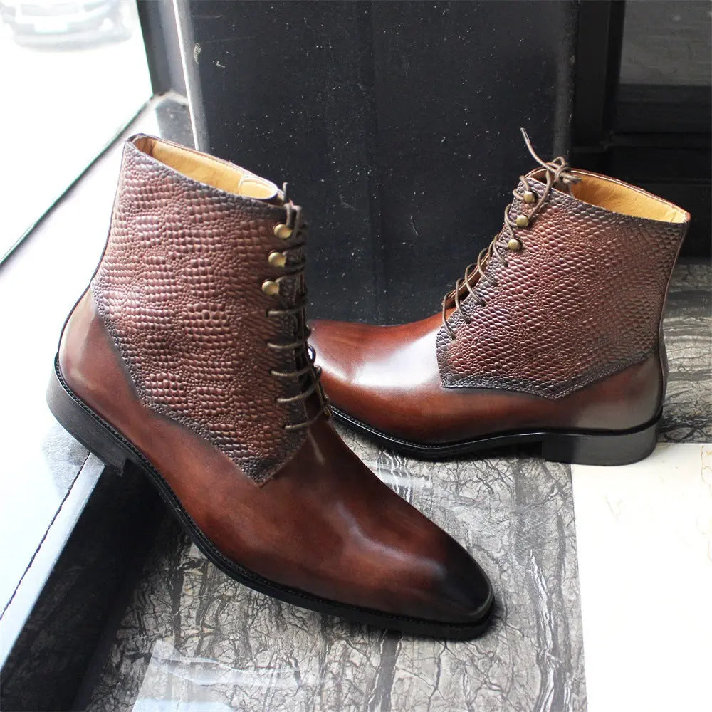 Men's Leather High-top Business Embossed Boots - Pre2brand