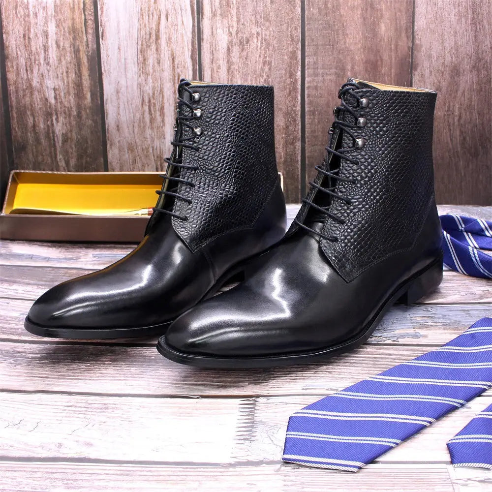 Men's Leather High-top Business Embossed Boots - Pre2brand