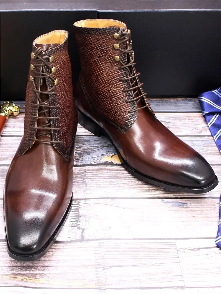 Men's Leather High-top Business Embossed Boots - Pre2brand