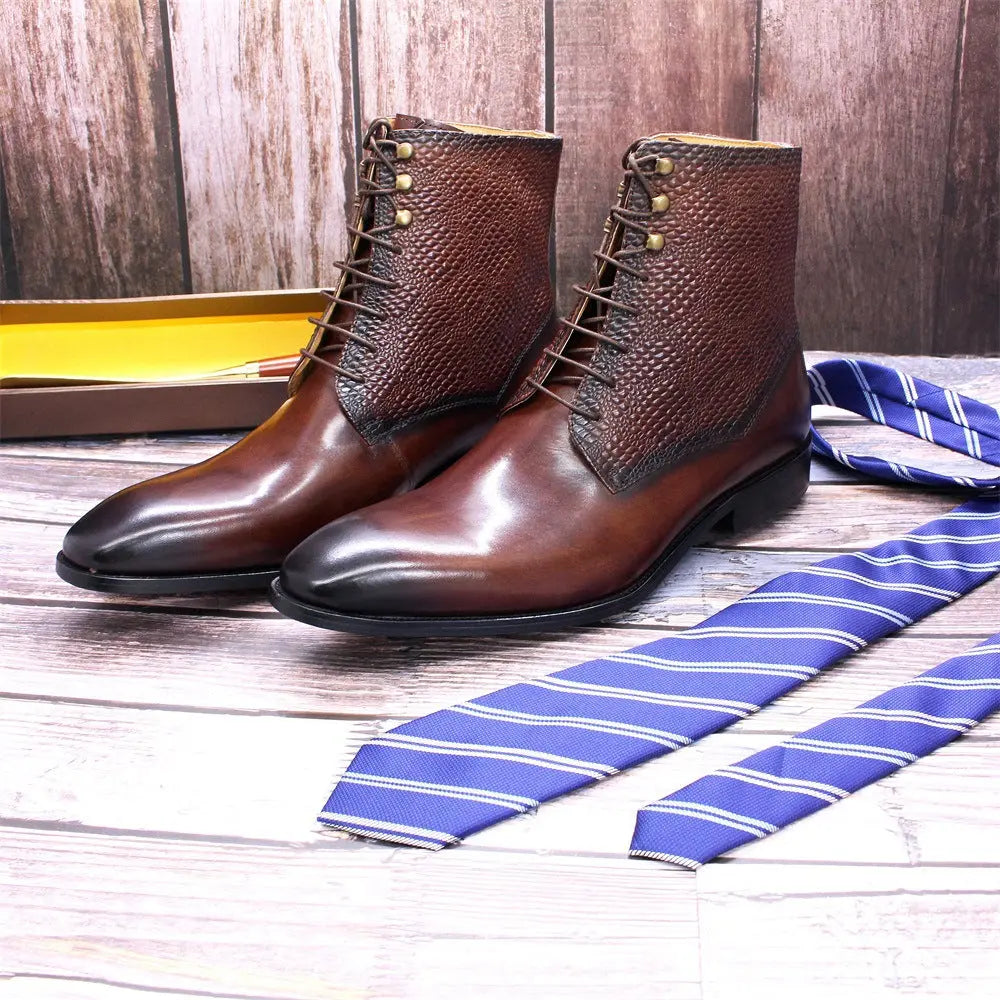 Men's Leather High-top Business Embossed Boots - Pre2brand