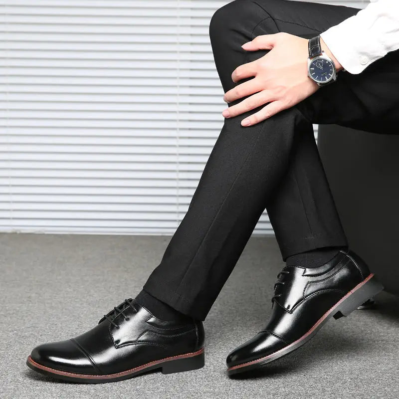 Men's Leather Shoes Plus Size Business Casual Laces - Pre2brand