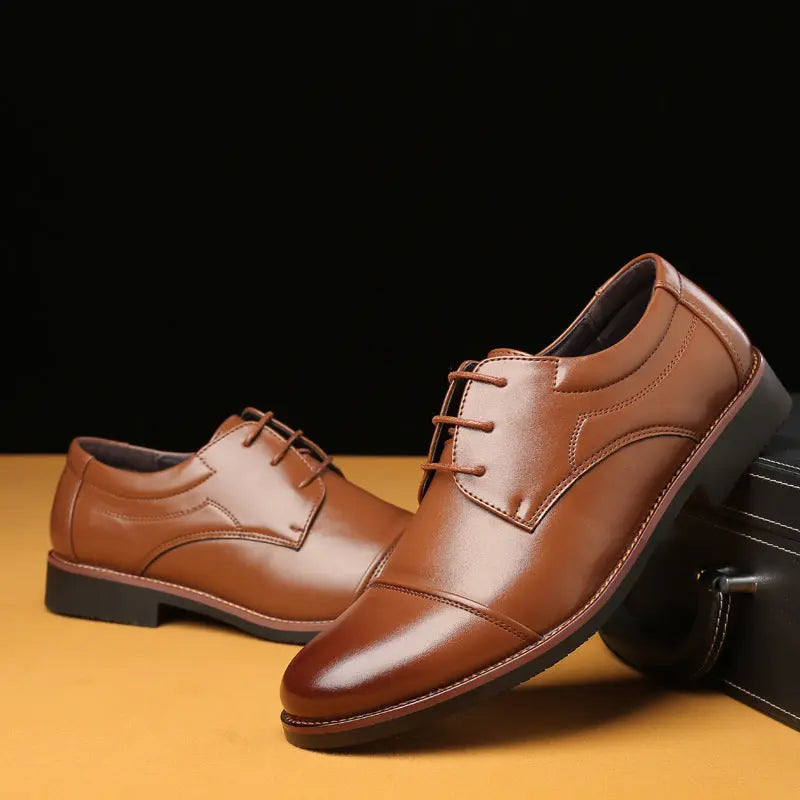 Men's Leather Shoes Plus Size Business Casual Laces - Pre2brand