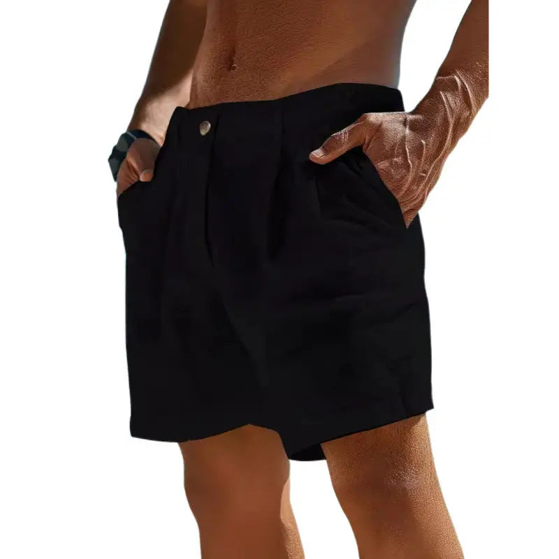 Men's Linen Shorts Button Pocket  Pre2brand Black-3XL