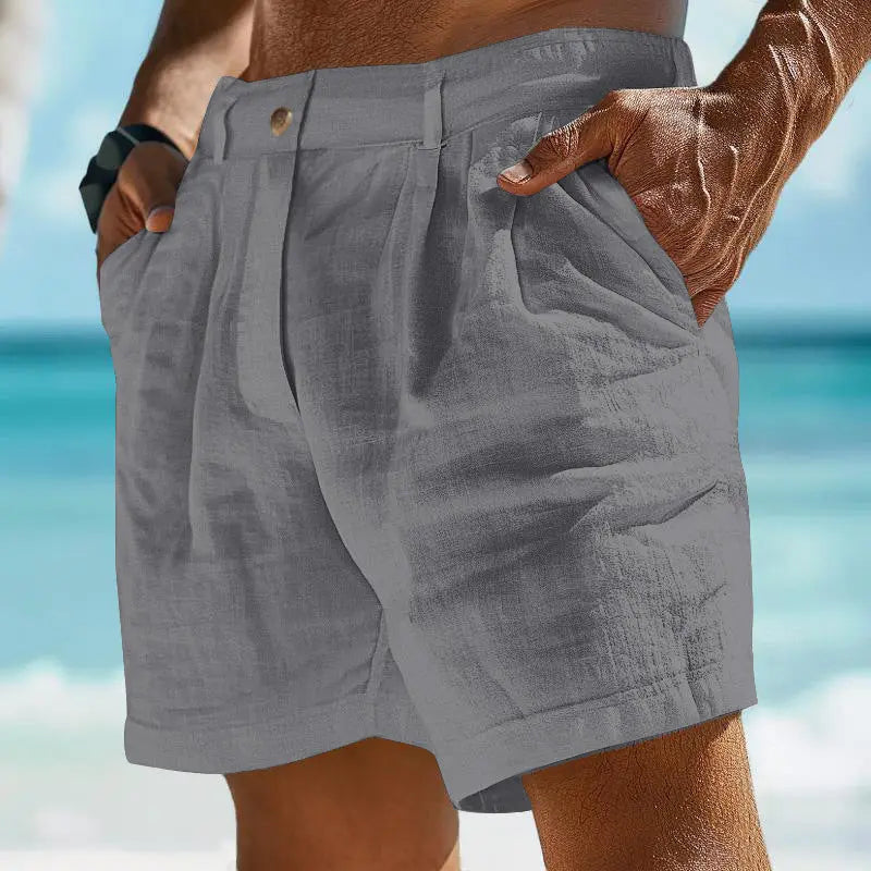 Men's Linen Shorts Button Pocket  Pre2brand Gray-3XL