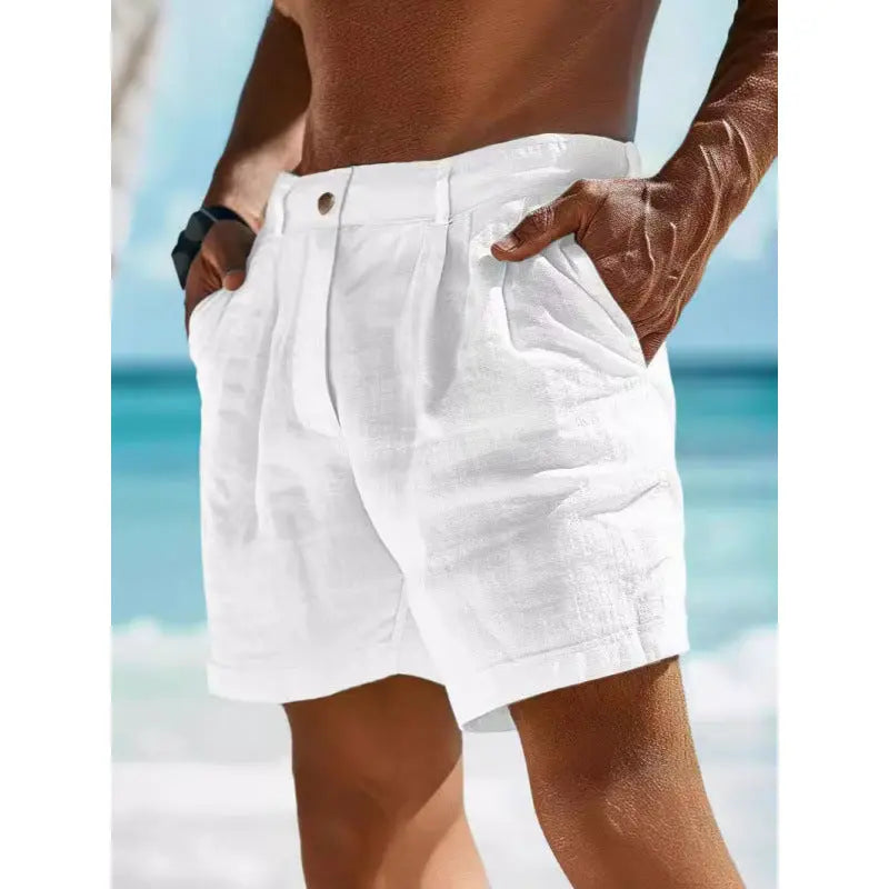 Men's Linen Shorts Button Pocket  Pre2brand White-3XL