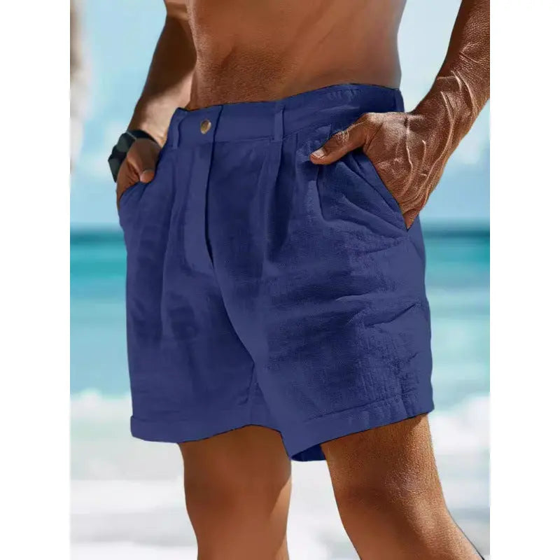 Men's Linen Shorts Button Pocket  Pre2brand Dark-Blue-3XL