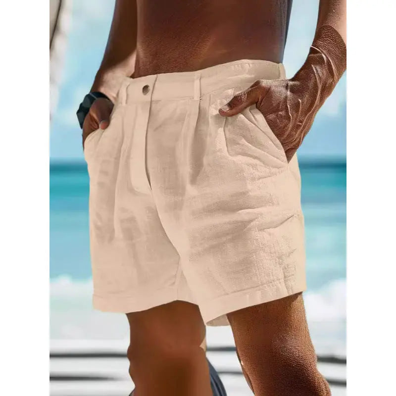 Men's Linen Shorts Button Pocket  Pre2brand Khaki-3XL