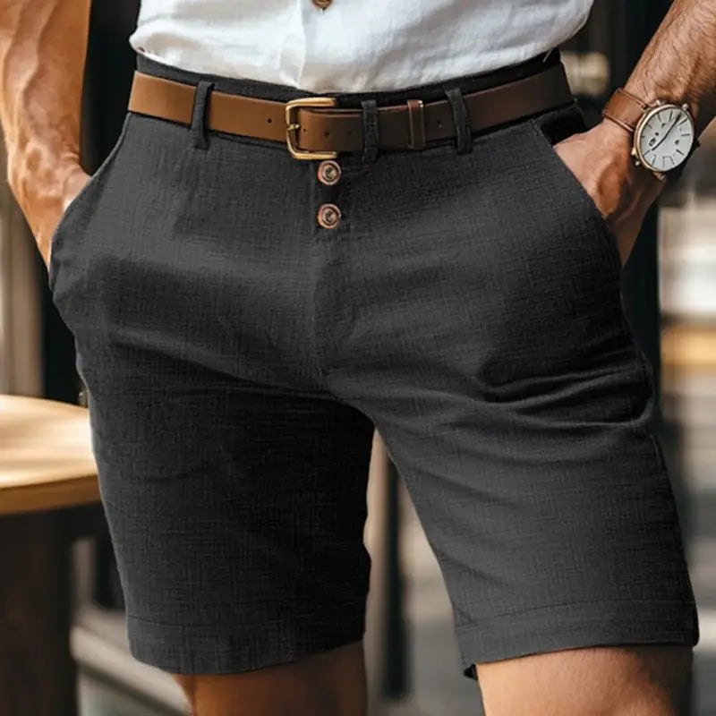 Men's Linen Summer Solid Color Buttons Casual Daily  Pre2brand Black-XL