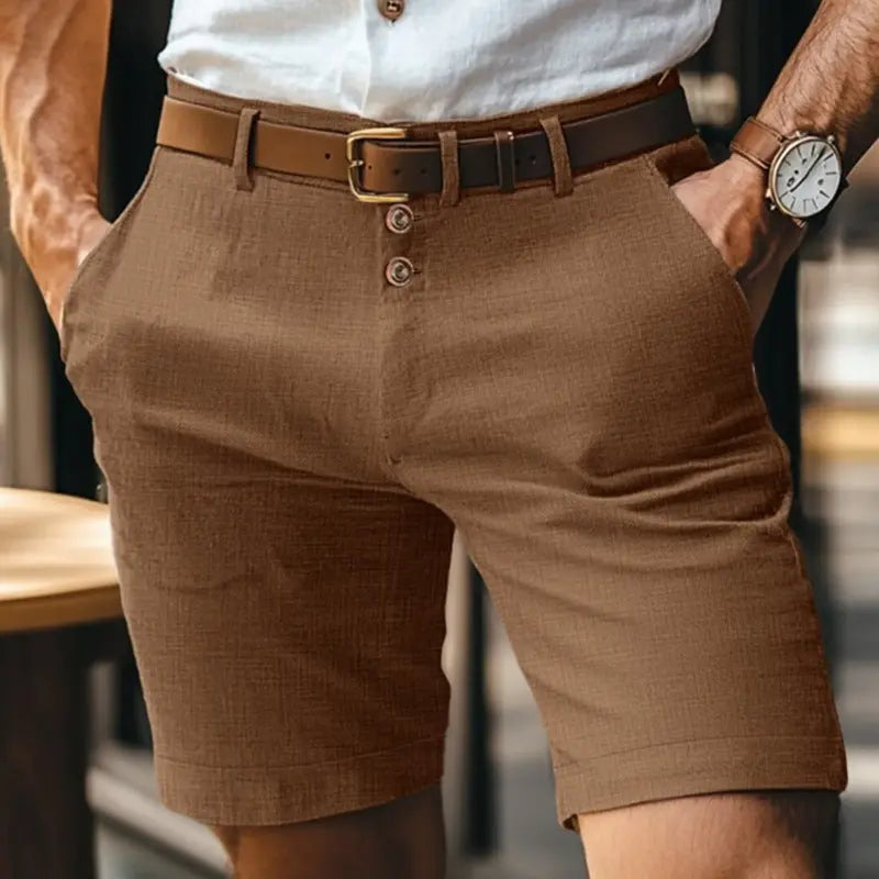 Men's Linen Summer Solid Color Buttons Casual Daily  Pre2brand Dark-Brown-XL