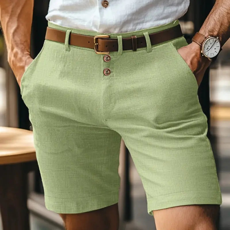 Men's Linen Summer Solid Color Buttons Casual Daily  Pre2brand Fluorescent-Green-XL