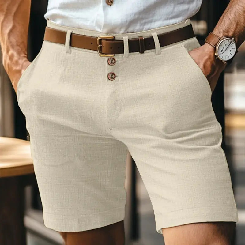 Men's Linen Summer Solid Color Buttons Casual Daily  Pre2brand Khaki-XL