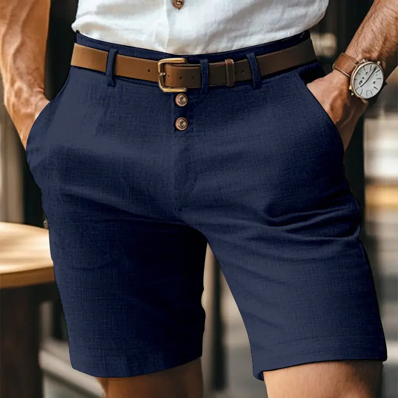 Men's Linen Summer Solid Color Buttons Casual Daily  Pre2brand Navy-blue-XL