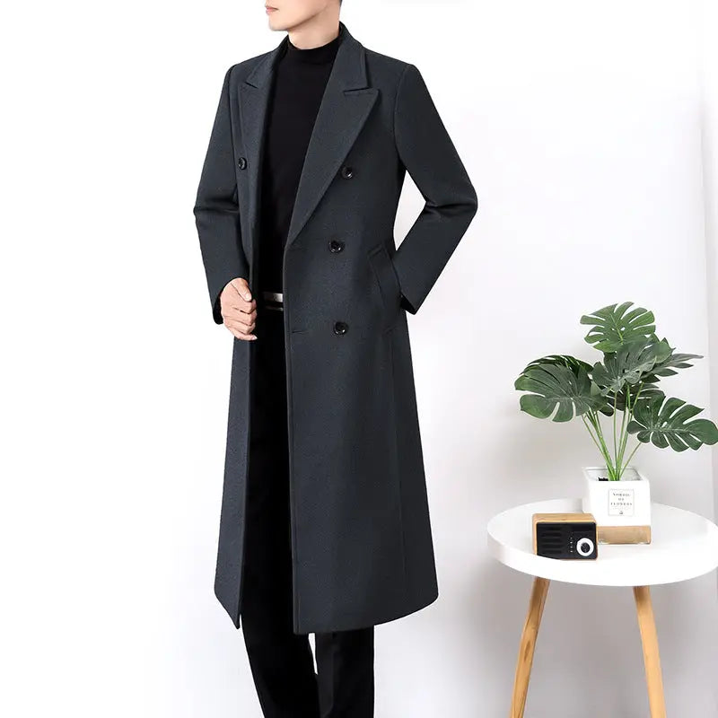Men's Long Double-sided High-end Windbreaker Wool Jacket  Pre2brand Gray-XXXL