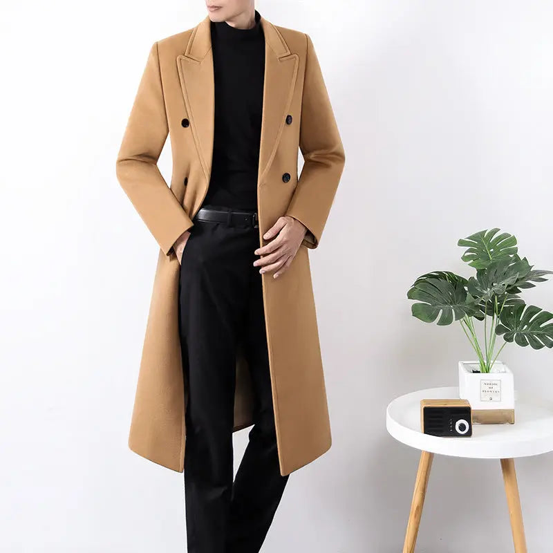Men's Long Double-sided High-end Windbreaker Wool Jacket  Pre2brand Camel-XXXL