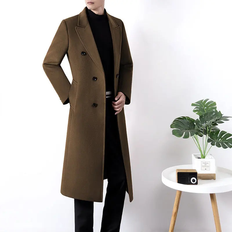 Men's Long Double-sided High-end Windbreaker Wool Jacket  Pre2brand Brown-XXXL