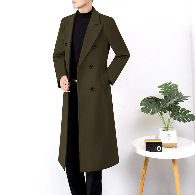 Men's Long Double-sided High-end Windbreaker Wool Jacket  Pre2brand Green-XXXL