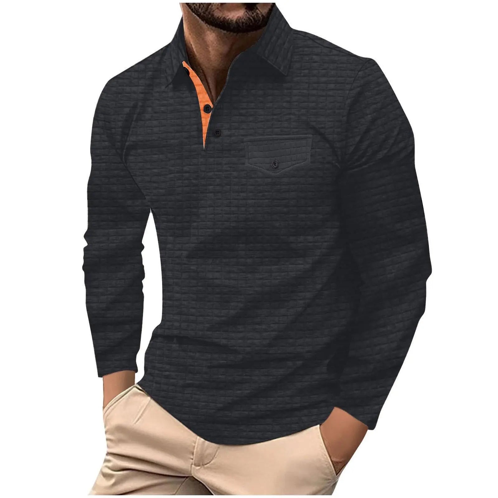 Men's Long Sleeve Plaid Polo Shirt  Pre2brand Black-XXXL