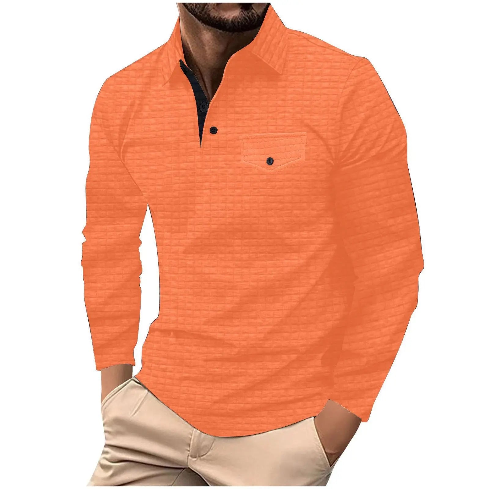 Men's Long Sleeve Plaid Polo Shirt  Pre2brand Orange-XXXL
