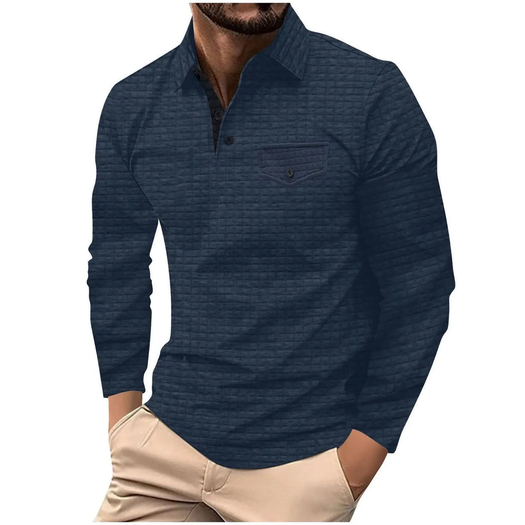 Men's Long Sleeve Plaid Polo Shirt  Pre2brand Navy-Blue-XXXL