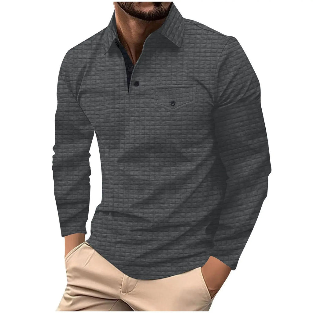 Men's Long Sleeve Plaid Polo Shirt  Pre2brand Dark-Gray-XXXL