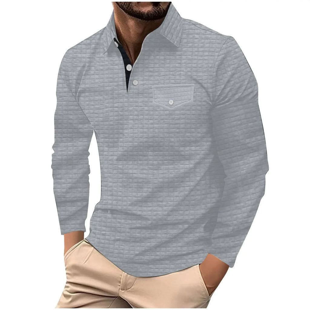 Men's Long Sleeve Plaid Polo Shirt  Pre2brand Light-Gray-XXXL