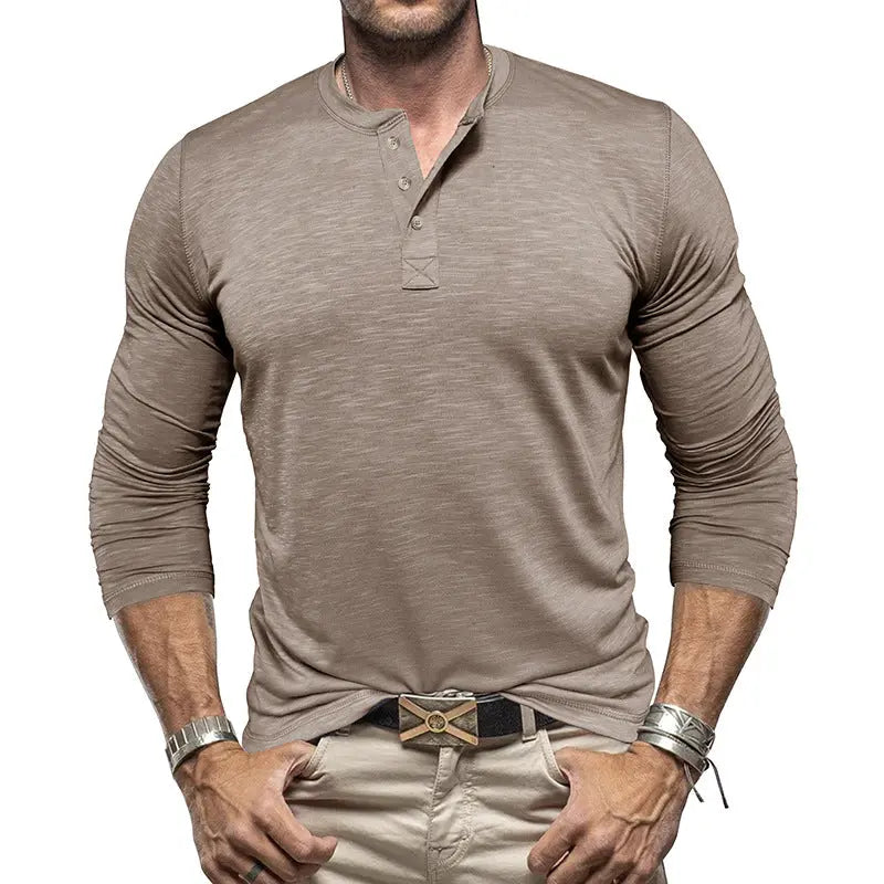 Men's Long-sleeved Henry Collar T-shirt - Pre2brand